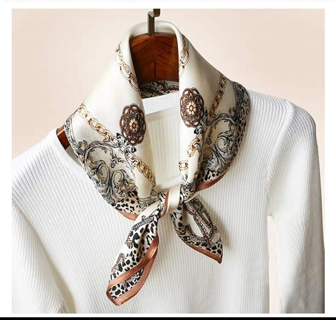 ANDANTINO 100% Real Mulberry Silk Scarf -21'' x 21''- Lightweight Neckerchief –Women Men Small Square Digital Printed Scarves