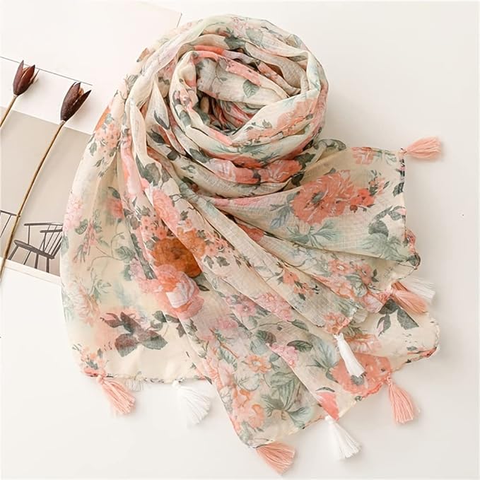 Yeieeo Boho Scarf for Women Lightweight Floral Printed Scarf Fall Winter Fashion Fringed Shawl