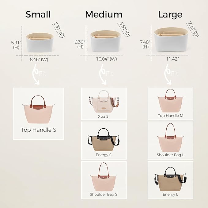 ZTUJO Purse Organizer Insert For Handbags For Le Pliage, Ultra-light Waterproof DupontPaper Upgraded Purse Organizer Insert (White, Small)