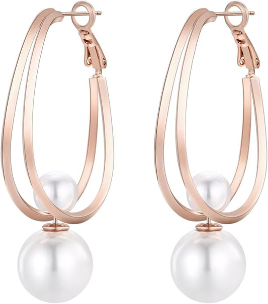 14k Gold Plated Lightweight Pearl Earrings,Trendy Jewelry,Teardrop Hoop Earrings for Women,Pearl Drop Earrings,Elegant Jewelry for Gifts