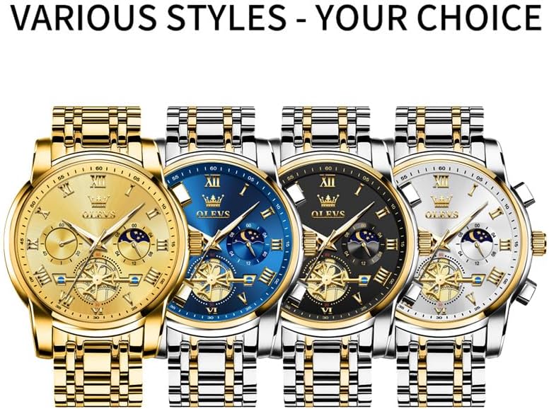 OLEVS Mens Watches Waterproof Stainless Steel Adjustable Bracelet Watch Quartz Analog Watch for Men Fashion Business Classic Mens's Wrist watch's Casual Watches Gold/Blue/Black/White/Face/Dial