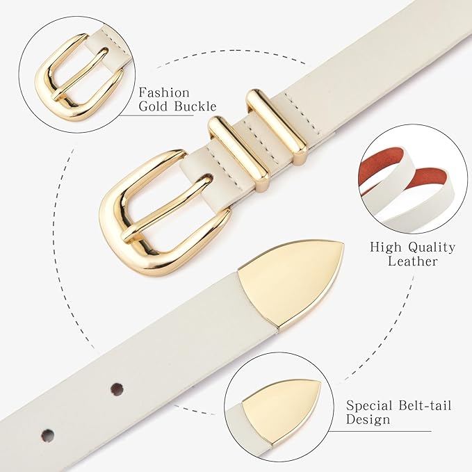Reversible 1.3" Leather Belt for Women - Vintage Silver Buckle Fashion Belt for Jeans and Dresses