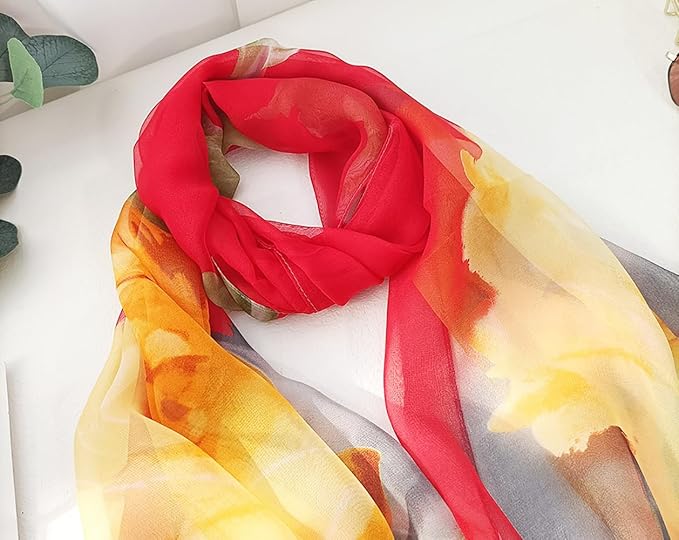 Pokeedioty Scarfs for Women Lightweight Fashion Scarves Elegant Floral Pattern Sheer Scarfs