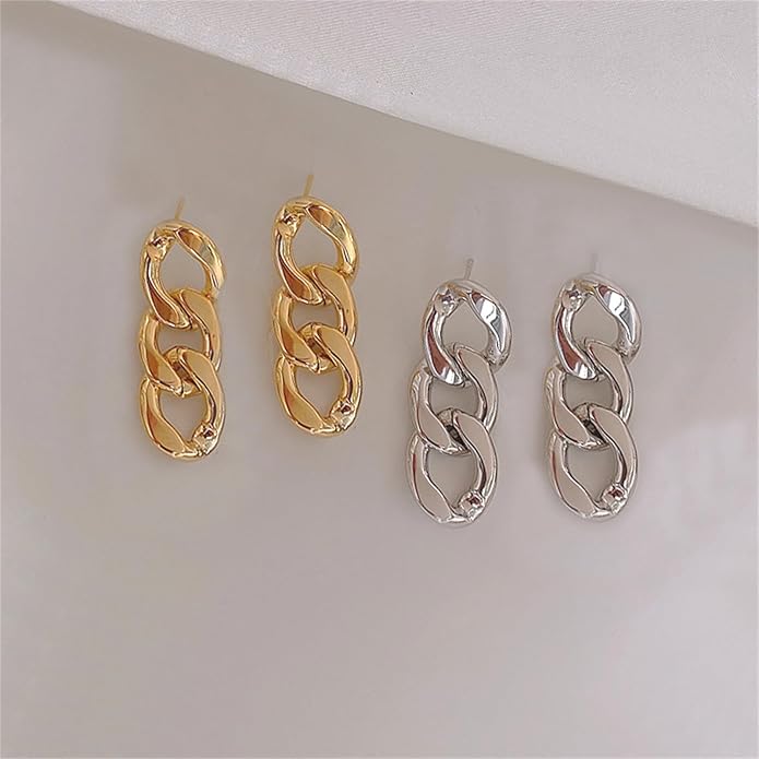 coadipress Gold Link Chain Earrings Necklace Set for Women Minimalist Gold Plated Chain Link Earrings Punk Oval Dainty Chunky Chain Necklace Trendy Jewelry