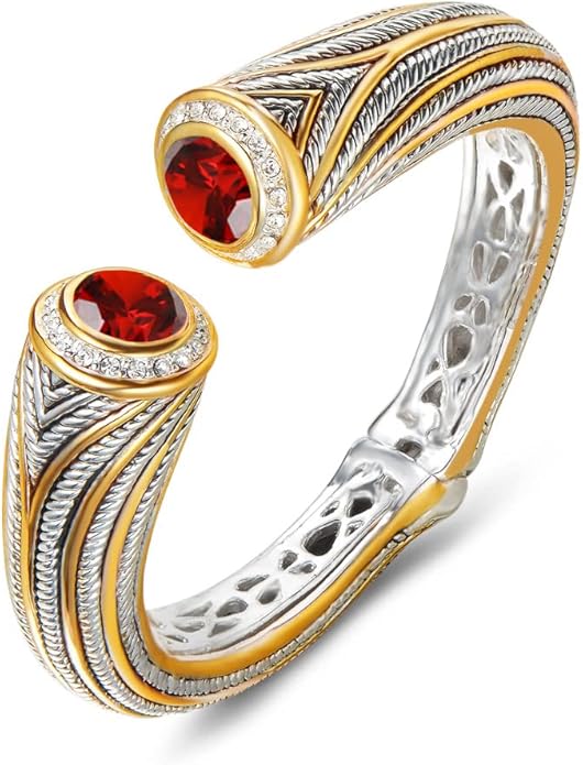 UNY JEWEL Jewelry Multi Strand Twisted Wire Cable Inlay 12mm CZ Vintage Antique Two Tone Elegant Designer Inspired Unique Spring Open Cuff Bangle