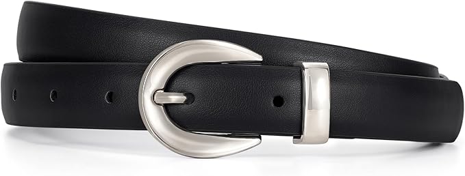 XZQTIVE Women Skinny Leather Belts for Jeans Dress Pants Fashion Ladies Thin Black Waist Belt with Gold Buckle