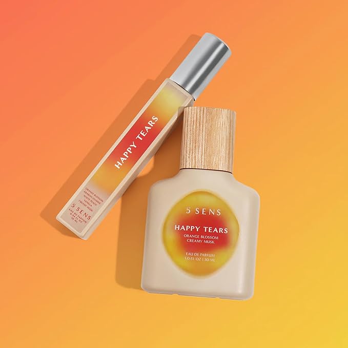 5 SENS Happy Tears Eau de Parfum Travel Spray (10 mL) - Clean, Long-Lasting Fine Fragrance - Warm Floral with Orange Blossom, Arabian Jasmine, White Peach, Creamy Musk & Mandarin - Vegan, Cruelty-Free