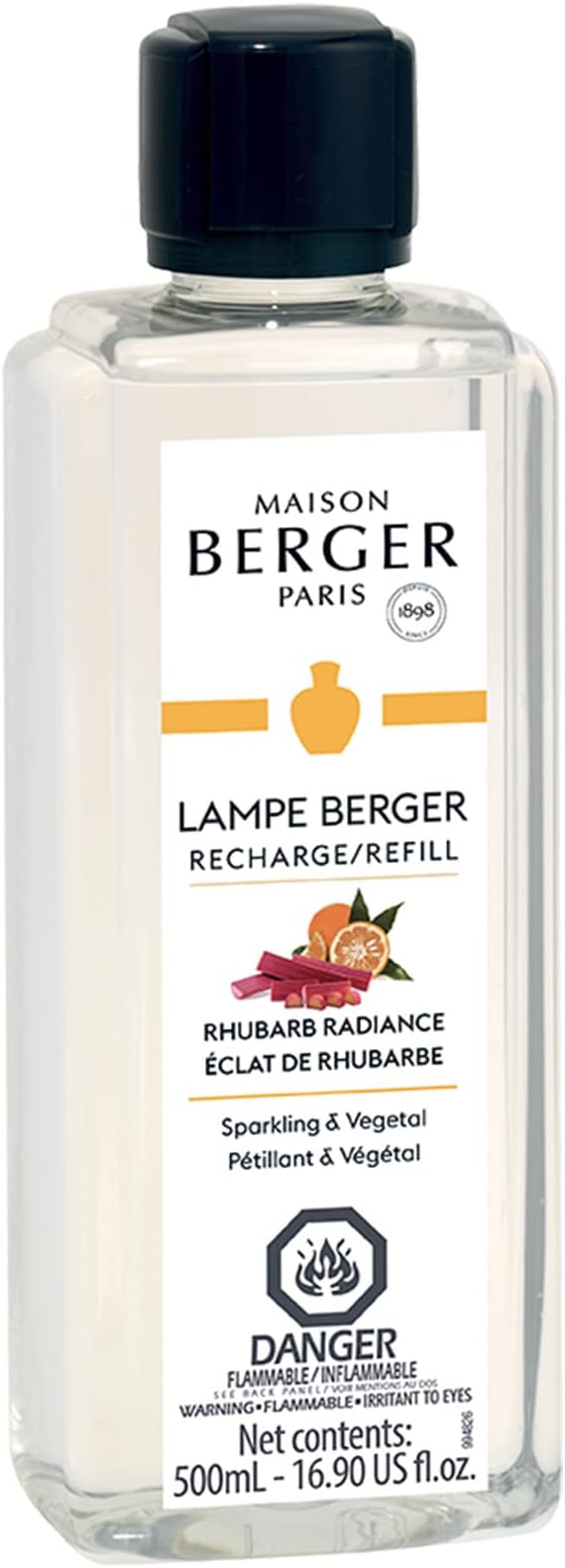 MAISON BERGER Rhubarb Radiance Lampe Berger Refill, 500 ml (16.9 fl oz), 2-in-1 Catalytic System, Neutralizes Odors and Diffuses Fragrance, Bitter Orange, Rhubarb, Bergamot, Made in France