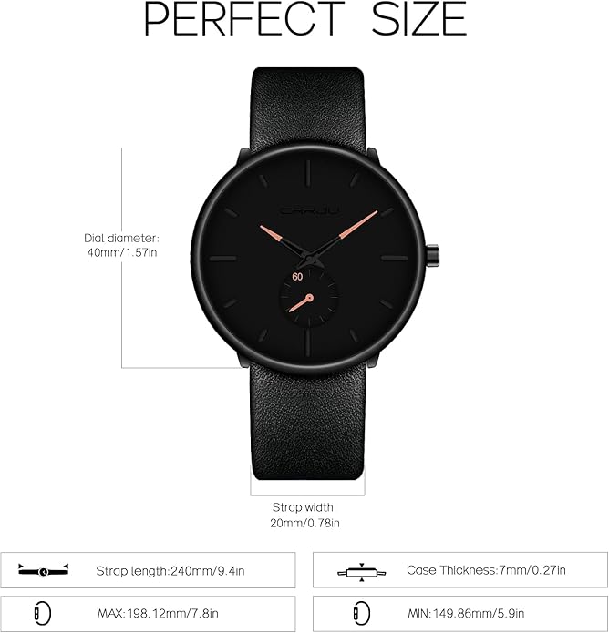 Mens Watches Ultra-Thin Minimalist Waterproof-Fashion Wrist Watch for Men Unisex Dress with Leather Band
