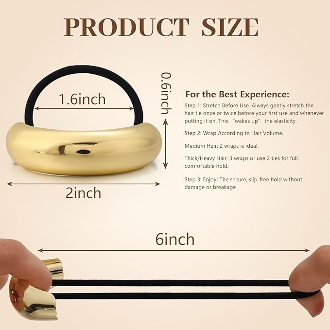 4PCS Gold Hair Ties, Metal Hair Ties for Thick Hair, Elegant Durable Round Geometric Design Hair Cuffs, Gold Hair Accessories for Women, Stretchy Non-Damage Ponytail Holders Holiday Gifts