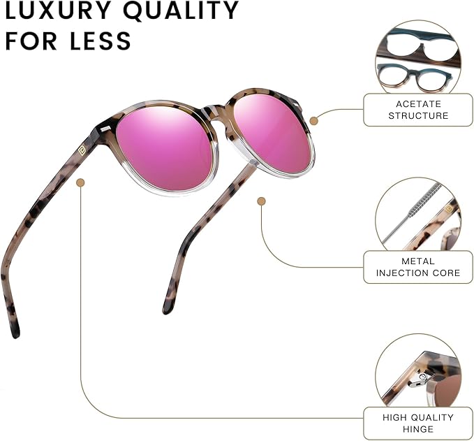 DUCO Polarized Sunglasses for Women Retro Round Women's Sunglasses Classic Vintage UV400 Shades DC1230