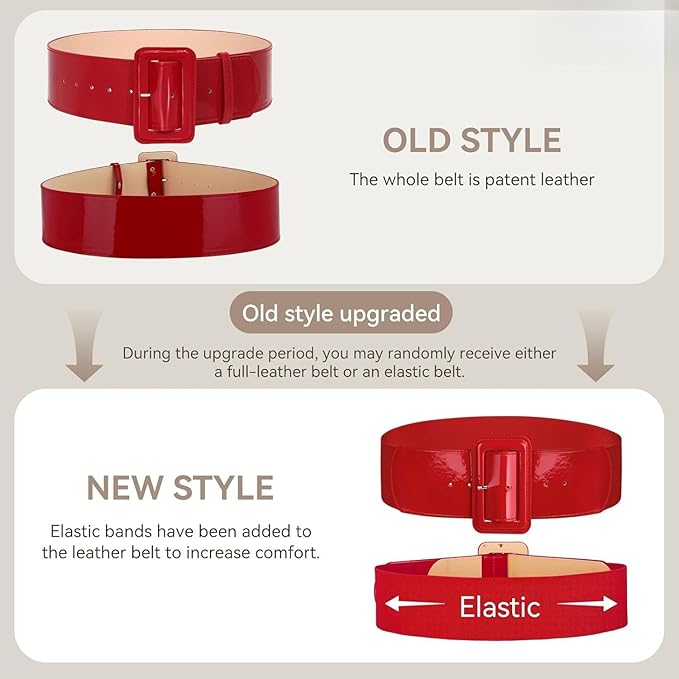 Wide Patent Leather Cinch Belt - Fashion Square Buckle Waist Belt for Dresses and Coats