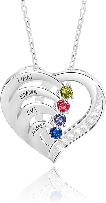 GLAMCARAT Personalized mothers necklace with birthstones names sterling silver jewelry for women customized engraved necklace