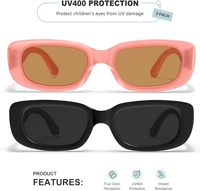 Retro Rectangle Kids Sunglasses 90’s Vintage Fashion Narrow Square Frame Glasses Shades for Girls Boys UV Protection