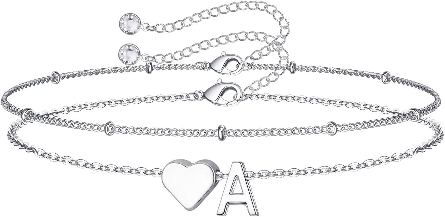 M MOOHAM Valentines Day Gifts for Kids Teen Girls -14K-Gold-Plated Heart Initial A-Z Bracelets for Women Girl Dainty Gold Bracelets Birthday Valentines Gifts for Women Her Teenage Girls Kid Teen Gift