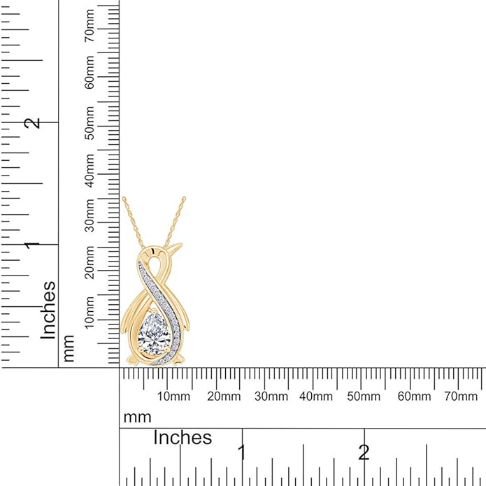 Infinity Penguin Pendant Necklace for Women, 14K Gold Over Sterling Silver with Pear & Round Cut Simulated Birthstone & White Diamond Accents, Dainty Animal Jewelry Gift with 18" Chain