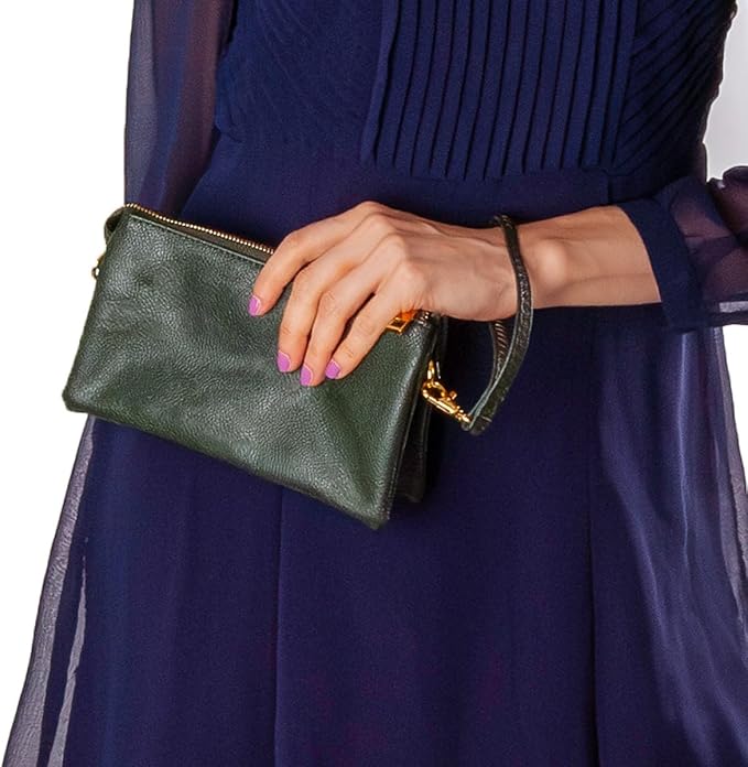 Vegan Leather Wristlet Purse for Women - Small Clutch Purse with Shoulder and Wrist Straps