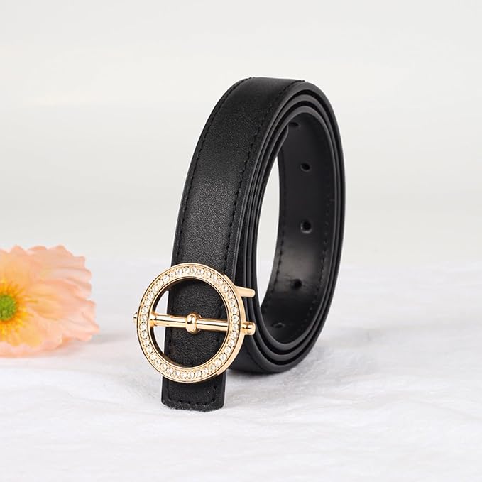 Women's Fashion Classic Metal Buckle Leather Belt with Jeans Dress