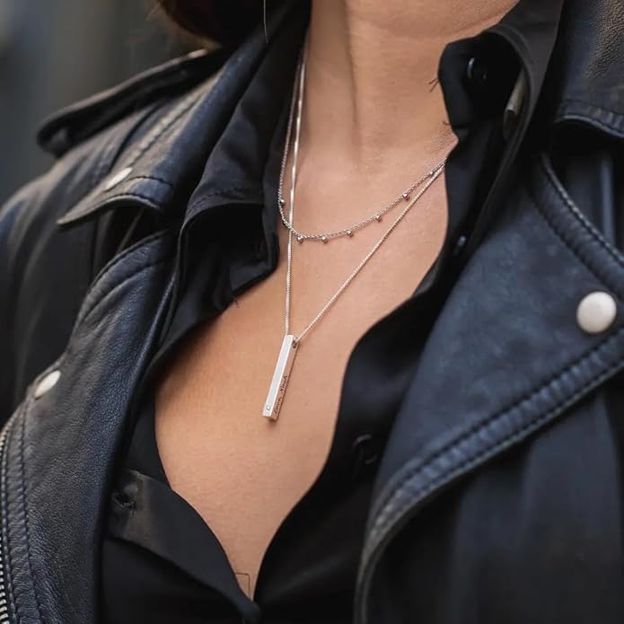 OAK & LUNA - Personalized Pillar Bar Necklace with Diamond Options - Custom Inscription Engraved Pendant - Up to 4 Names - Jewelry Gift for Women, Her, Mother For Mother's Day, Christmas