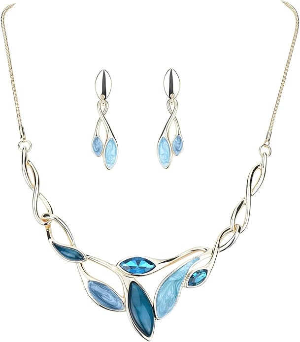 Vintage Statement Jewelry Set Leaf Floral Bohemian Boho Statement Necklace Earring Set Crystal Fashion Costume Jewelry