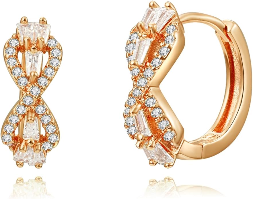 14K Gold Plated Cubic Zirconia Hoop Earrings,Three Row Diamon | Arrows | Double Row of Diamonds Huggie Earrings for Women
