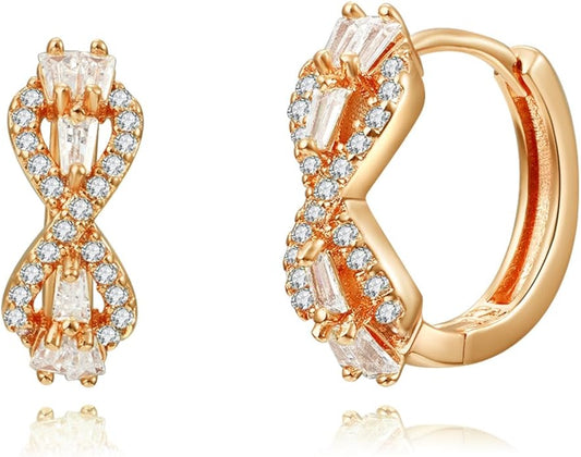 14K Gold Plated Cubic Zirconia Hoop Earrings,Three Row Diamon | Arrows | Double Row of Diamonds Huggie Earrings for Women