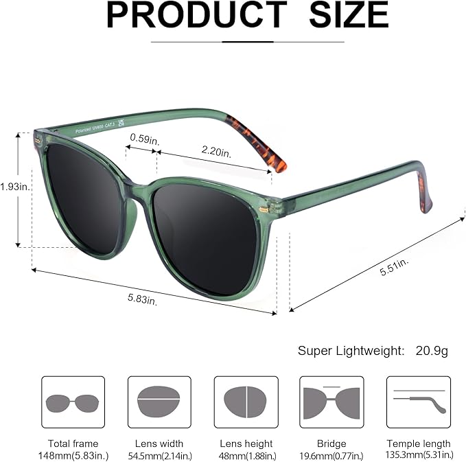 Myiaur Polarized Sunglasses for Women, Square Mirrored Trendy Shades with UV Protection Reduce Glare Sun Glasses