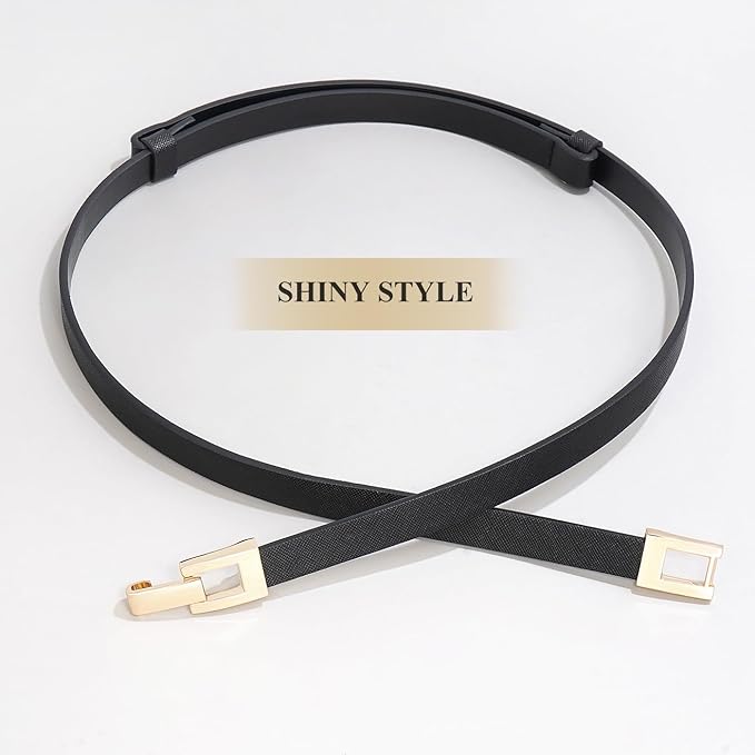 Glamorstar Skinny Belts for Women Thin PU Leather Waist Belt with Gold Buckle for Dresses