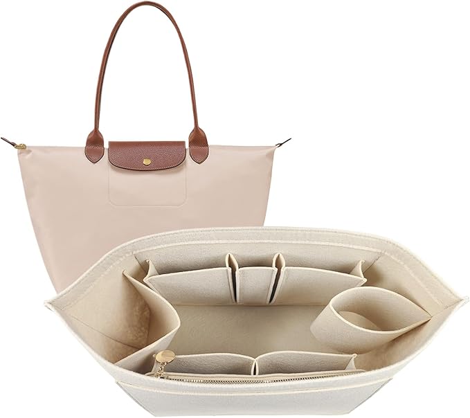 Organizer Insert For Long Champ Le Pliage Purse organizer Premium Felt 1012-25beige-S