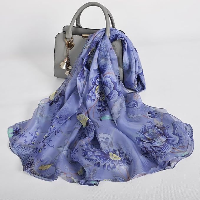 100% Mulberry Silk Women's Neck Silk Scarf-Lightweight Shawl,FLoral Print Beach Silk Wrap-Scarves for Photography