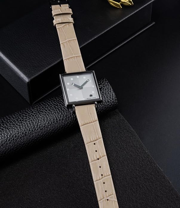 GOLDEN MAPLE Fancy Ladies Watch, Quartz Movement Watches for Women, Square Case with Leather Strap