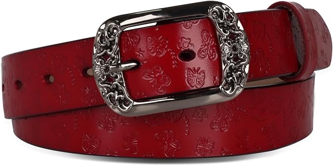 Women's Fashion Classic Metal Buckle Leather Belt with Jeans Dress
