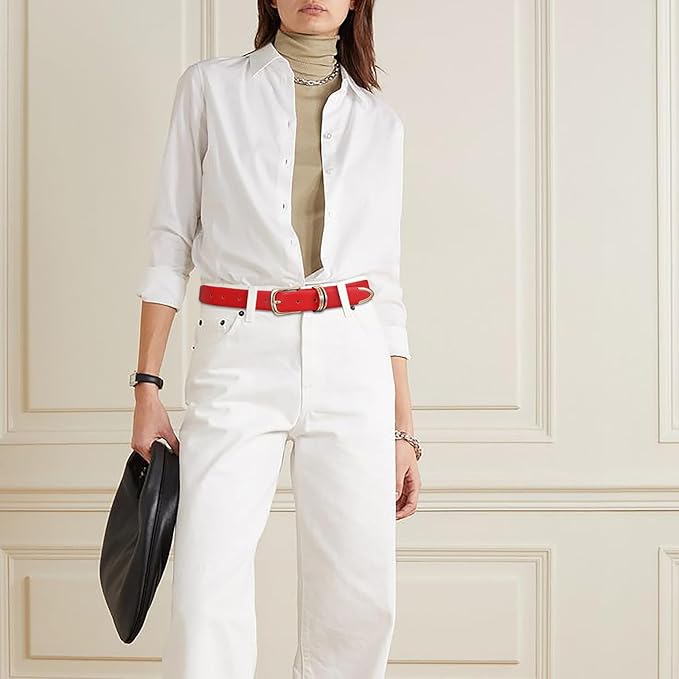Women's Leather Belts with Gold Buckle Fashion Leather Waist Belt Elegant Ladies Belts for Jeans Dress & Casual Wear