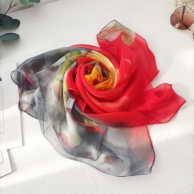 Pokeedioty Scarfs for Women Lightweight Fashion Scarves Elegant Floral Pattern Sheer Scarfs
