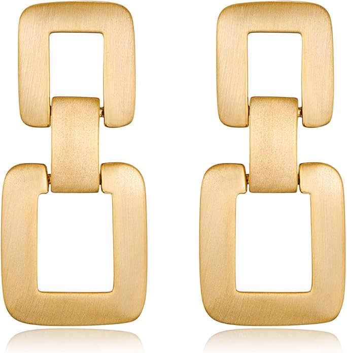 MUYAN Gold Silver Geometric Drop Dangle Earrings for Women Brushed Link Square Dangle Earrings Trendy Jewelry