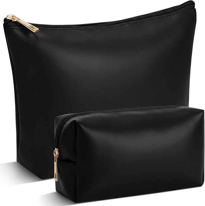 Kigeli 2 Pcs PU Leather Makeup Bag Set for Women Aesthetic Cosmetic Bag Small Toiletry Travel Pouch for Purse Emergency Skincare Organizer Valentine Gifts for Bridesmaid Birthday(Black)