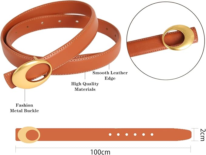 Women's Fashion Classic Metal Buckle Leather Belt with Jeans Dress