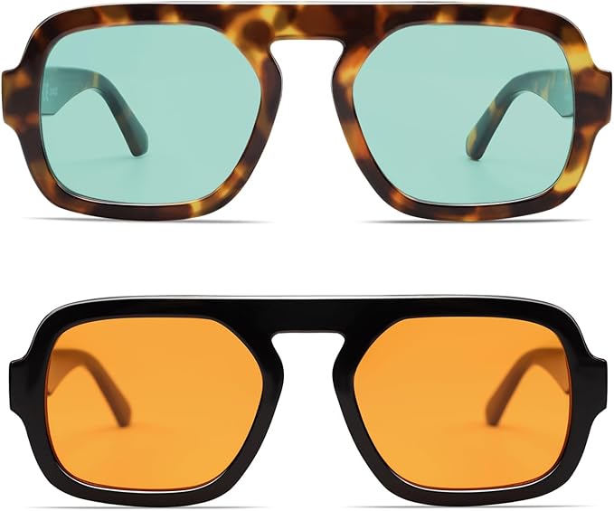 VANLINKER Oversized Retro Square Aviator Sunglasses for Women Men 70s Vintage Style Trendy Big Flat Top Sun Glasses VL9826