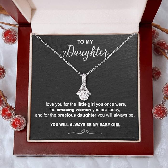 VIRAGIL To My Daughter Gift Necklace From Dad or Mom - Badass Daughter Jewelry With Heartfelt Message & Elegant Box
