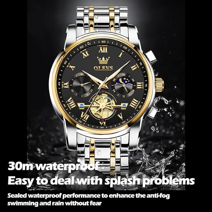 OLEVS Mens Watches Waterproof Stainless Steel Adjustable Bracelet Watch Quartz Analog Watch for Men Fashion Business Classic Mens's Wrist watch's Casual Watches Gold/Blue/Black/White/Face/Dial