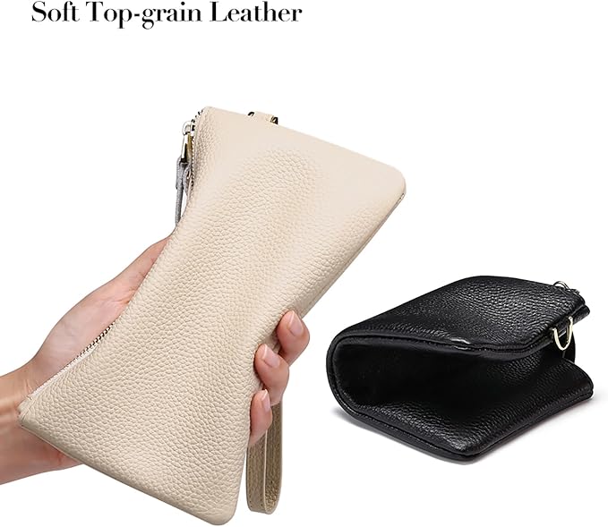 GOIACII Women's Wristlet Clutch Slim Leather Wallet RFID Blocking Handbag