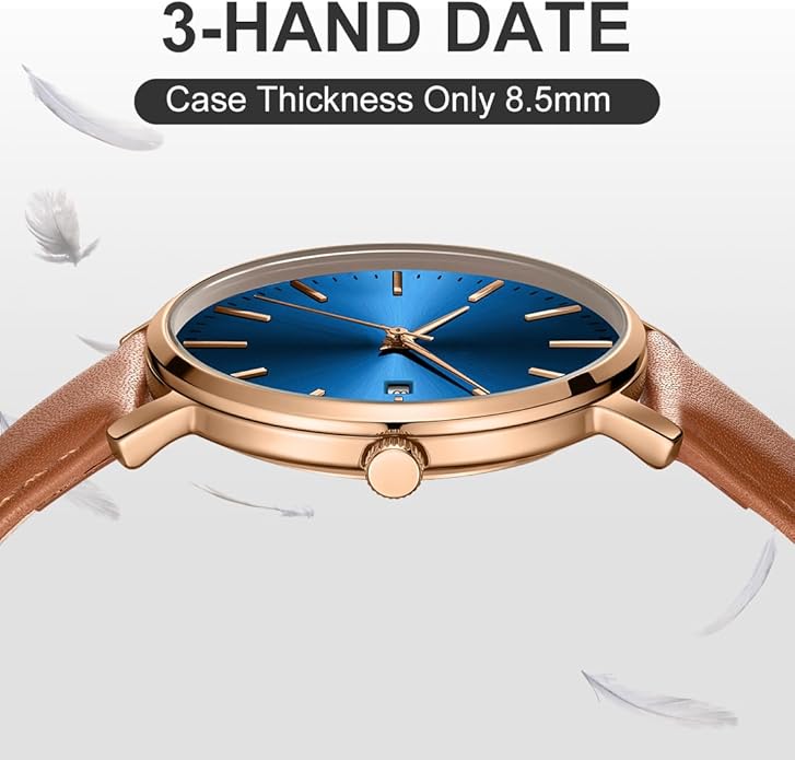 CHEETAH Minimalist Waterproof Quartz Watches for Men with Leather Strap, Auto Date