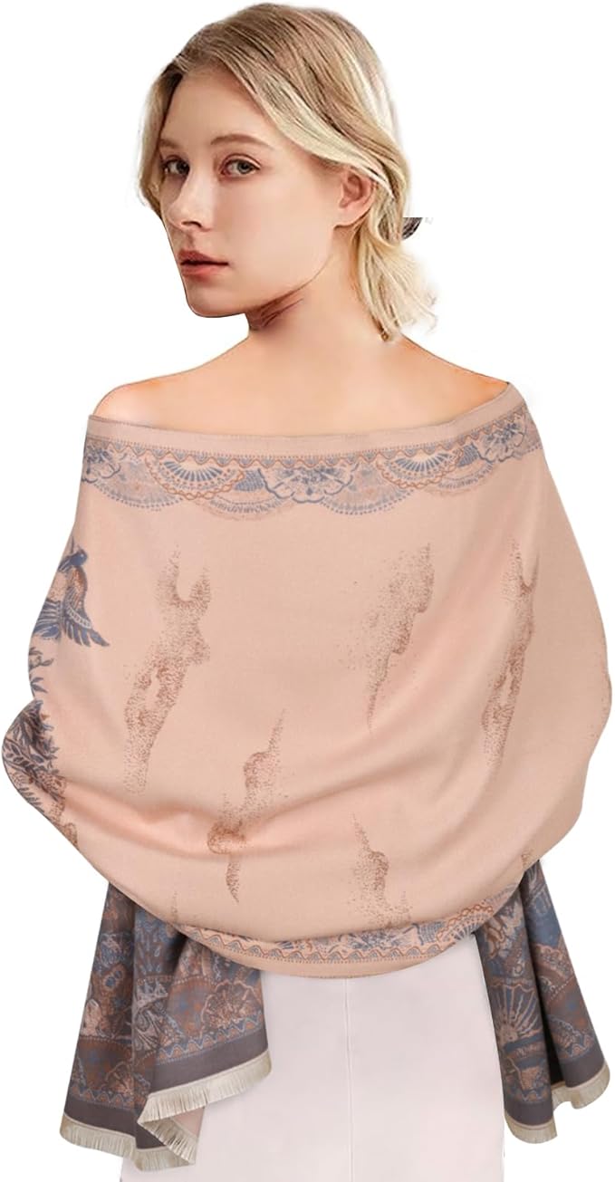 EXTREE Scarfs for Women Pashmina Silky Shawl Wrap for Evening Dressing Blanket Open Front Poncho Cape