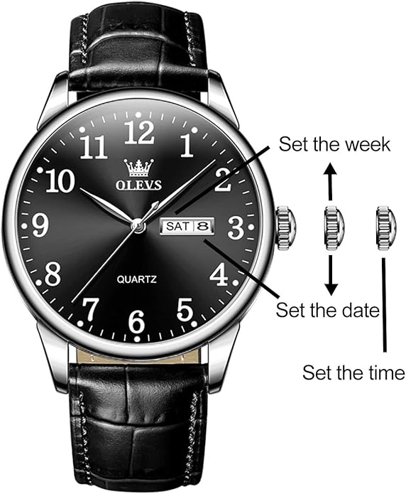 OLEVS Mens Watches, Casual Leather Watches for Men Easy to Read Quartz Number Watch with Date Waterproof Blue/Black/Silver Face Men's Wrist Watches…