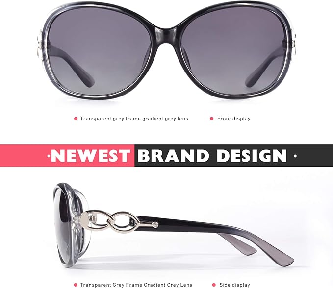 CGID Trendy Oversized Sunglasses Womens Ladies Polarized Retro Frame UV400 Shades Gradient Black