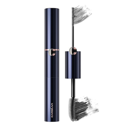 CARSLAN Double Extension Curling Mascara, Dual Brush Design for Lengthening & Curling for All Lashes, Natural Volume, Quick-Dry Smudge-Proof All Day Wear, Black, 0.18 Fl Oz & 0.16 Fl Oz