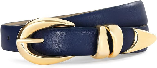 Belts for Women with Gold Buckle – Adjustable Black leather Belt for Jeans, Dress, Pants