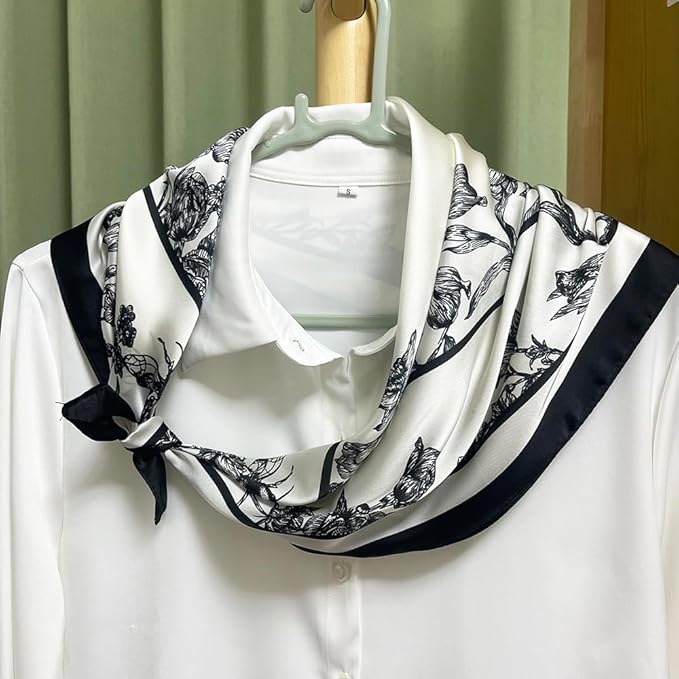 FONYVE Silk Feeling Scarf Medium Square Satin Head Scarf for Women 27.5 × 27.5 inches