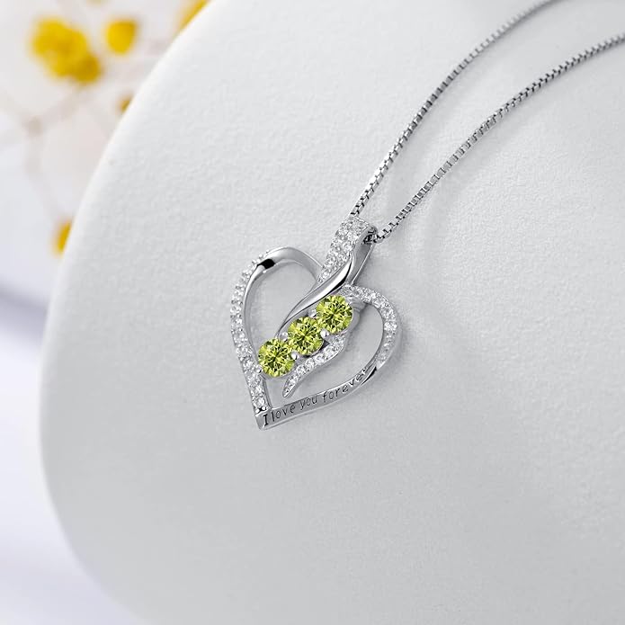 Rose Heart Birthstone Necklace for Women - Solid S925 Sterling Silver with Rose Gold Plated Infinity Symbol of Love Valentine's, Mother's Day, Anniversary, Christmas Birthday Gift for Her, Mom, Wife, or Girlfriend.