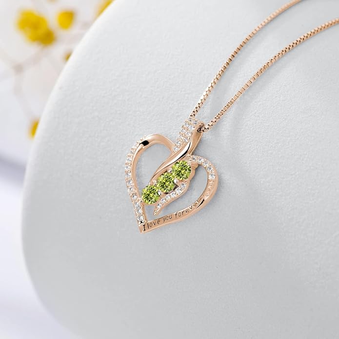 Rose Heart Birthstone Necklace for Women - Solid S925 Sterling Silver with Rose Gold Plated Infinity Symbol of Love Valentine's, Mother's Day, Anniversary, Christmas Birthday Gift for Her, Mom, Wife, or Girlfriend.